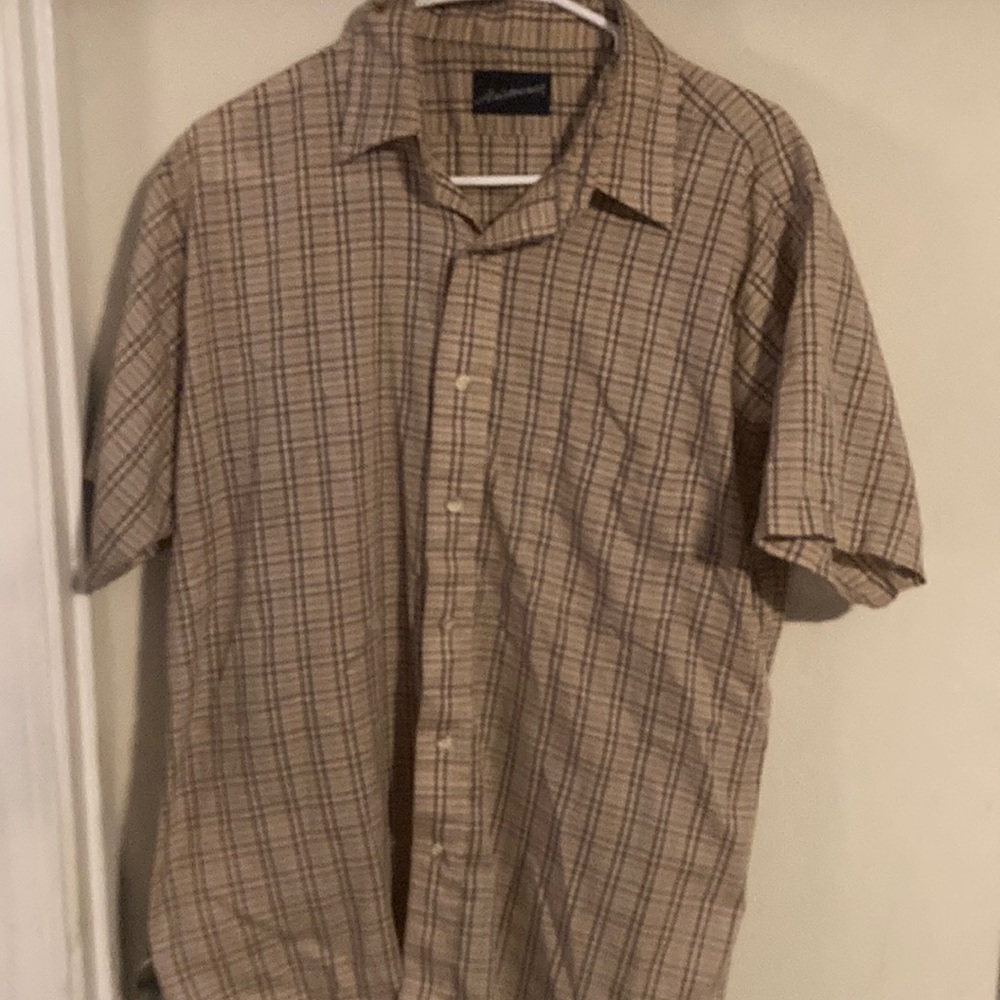 Classic Tan Plaid Button-Down Shirt